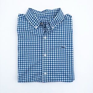 Vineyard Vines Navy Blue Gingham Performance Long Sleeve Button Down Shirt (LG)